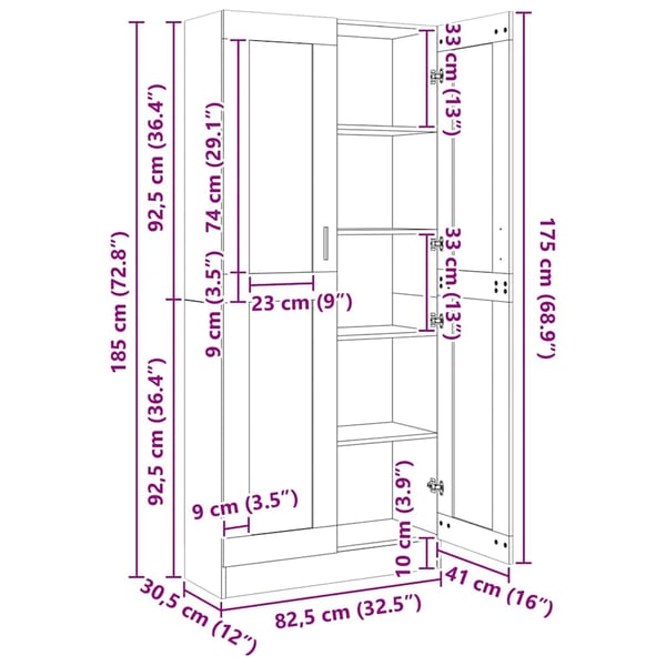 vidaXL Vitrine betonggrå 82,5x30,5x185,5 cm konstruert tre