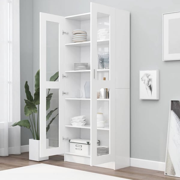 vidaXL Vitrine hvit 82,5x30,5x185 cm konstruert tre