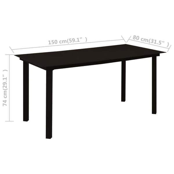 vidaXL havebord 150x80x74 cm stål og glas sort