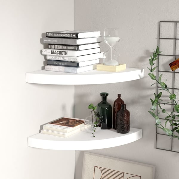 vidaXL Kelluvat kulmahyllyt 2 kpl valkoinen 35x35x3,8 cm MDF