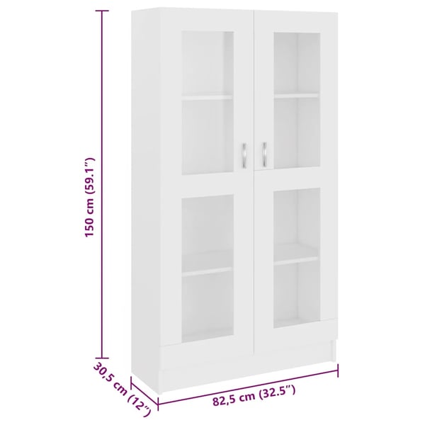 vidaXL Vitrineskap hvit 82,5x30,5x150 cm sponplate