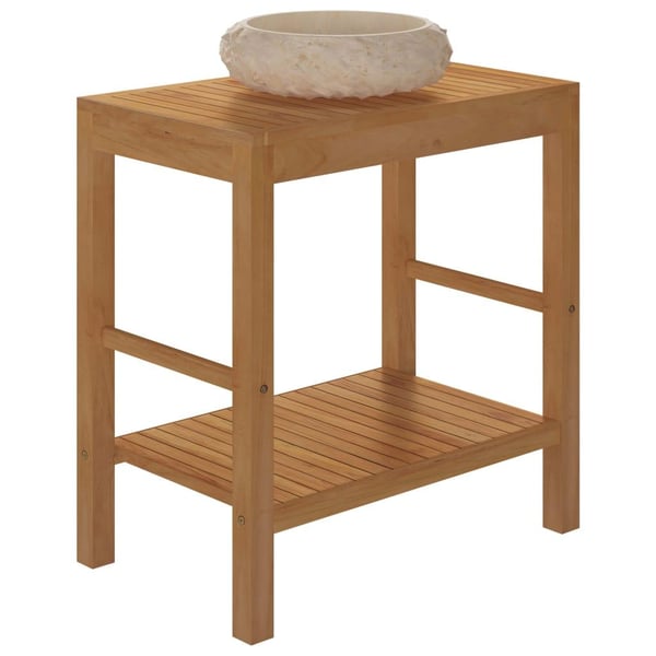 vidaXL Baderomshylle heltre teak med vask marmor kremhvit