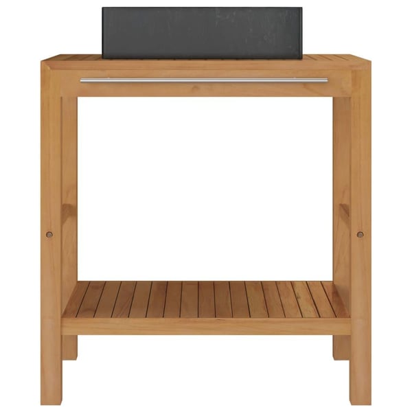 vidaXL Baderomshylle heltre teak med vask marmor svart