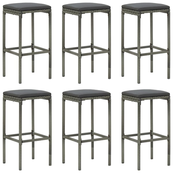 vidaXL barstole med hynder 6 stk. polyrattan grå