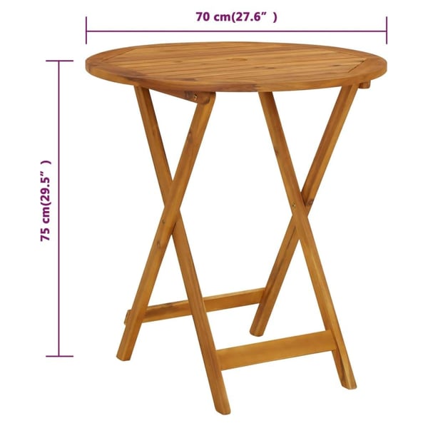 vidaXL Sammenleggbart hagebord 70 cm heltre akasie