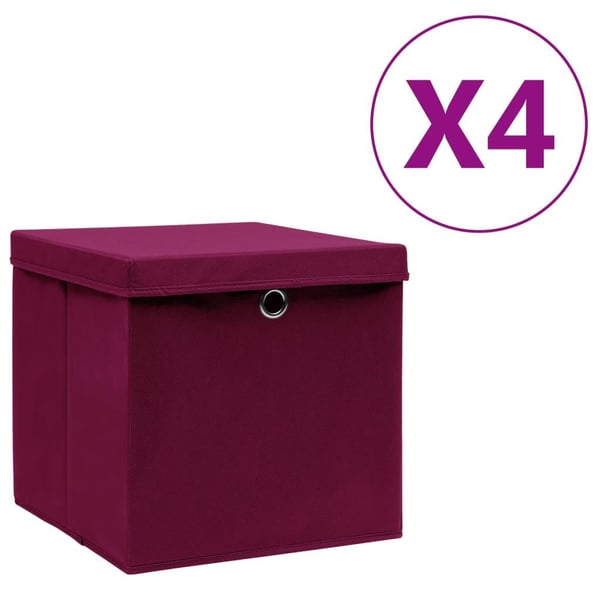 vidaXL opbevaringskasser med låg 4 stk. 28x28x28 cm mørkerød
