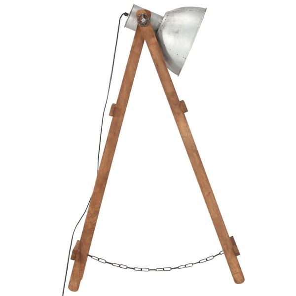 vidaXL gulvlampe E27 massivt mangotræ sølvfarvet