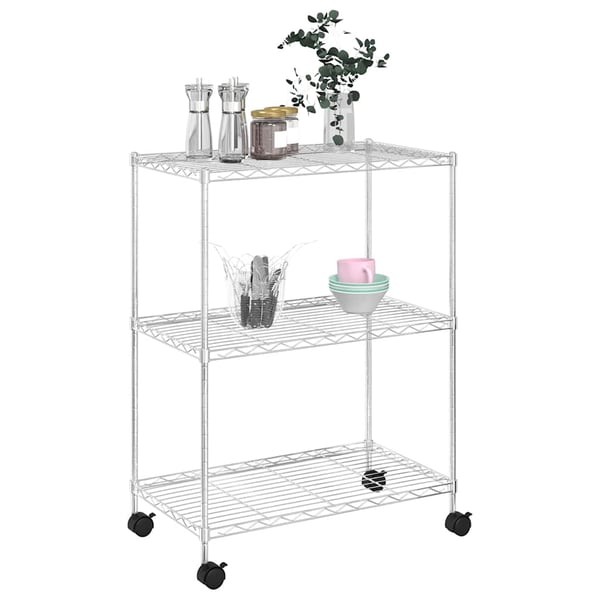 vidaXL opbevaringsstativ med 3 hylder og hjul 60x35x81 cm 150 kg krom