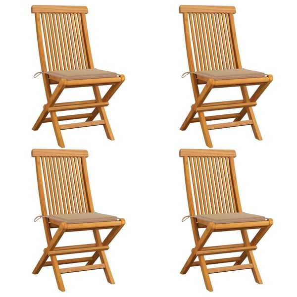 vidaXL havestole med beige hynder 4 stk. massivt teaktræ