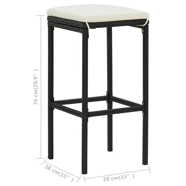 vidaXL barstole med hynder 2 stk. polyrattan sort