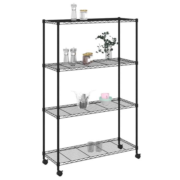 vidaXL opbevaringsstativ med 4 hylder og hjul 90x35x142 cm 200 kg sort