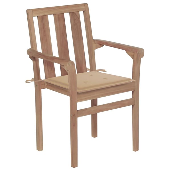 vidaXL havestole 2 stk. med beige hynder massivt teaktræ