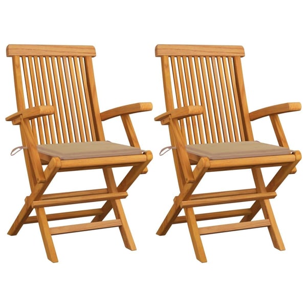vidaXL havestole med beige hynder 2 stk. massivt teaktræ