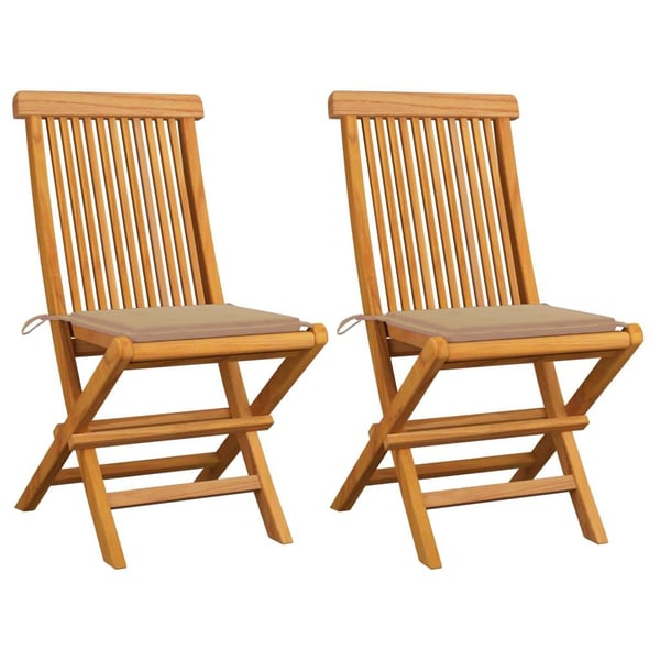 vidaXL havestole med beige hynder 2 stk. massivt teaktræ