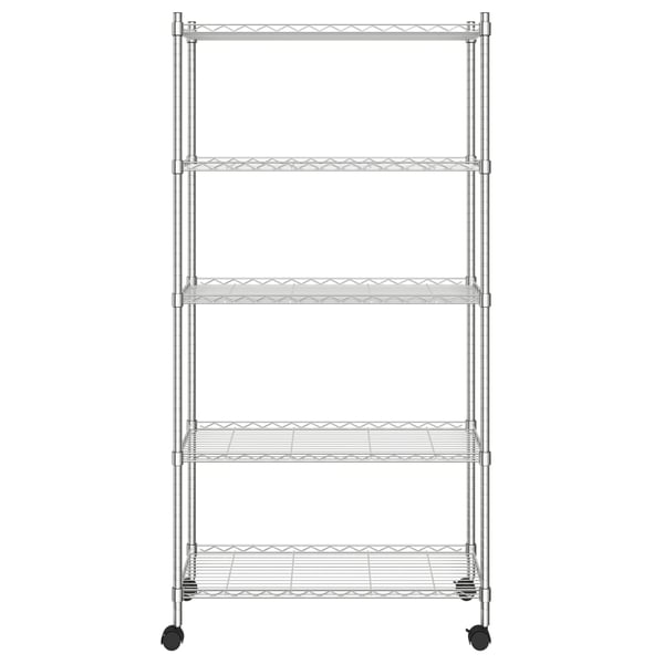 vidaXL Oppbevaringshylle 5 etasjer med hjul 75x35x155 cm krom 250 kg