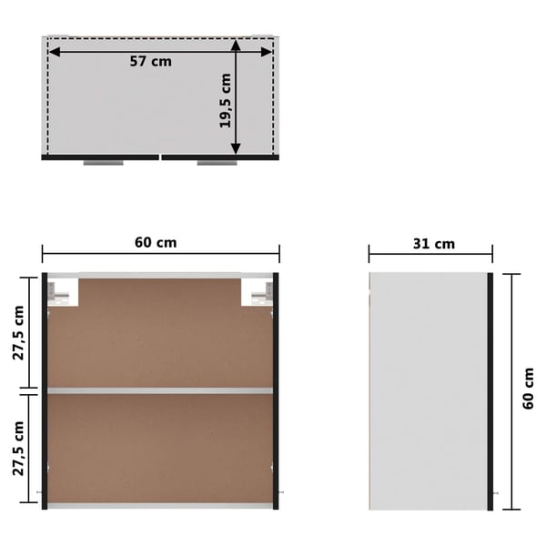 vidaXL vægskab 60x31x60 cm konstrueret træ sort højglans