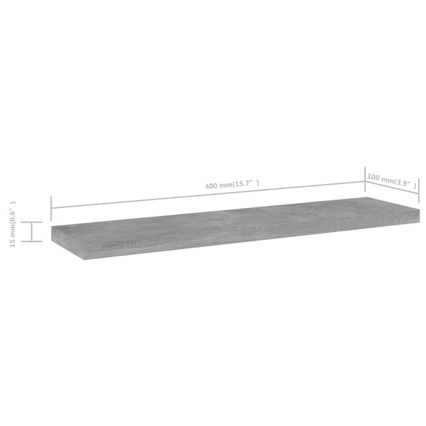 vidaXL boghylder 4 stk. 40x10x1,5 cm konstrueret træ betongrå