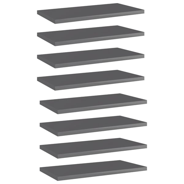 vidaXL Hylleplater 8 stk høyglans grå 40x20x1,5 cm sponplate