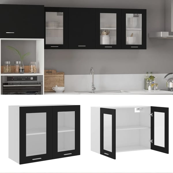 vidaXL Hengende skap glass "Lyon" svart 80x31x60 cm konstruert tre