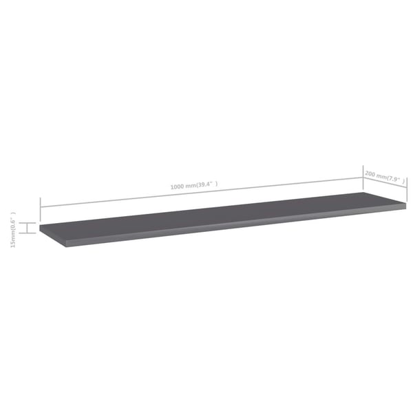 vidaXL boghylder 4 stk. 100x20x1,5 cm spånplade grå højglans