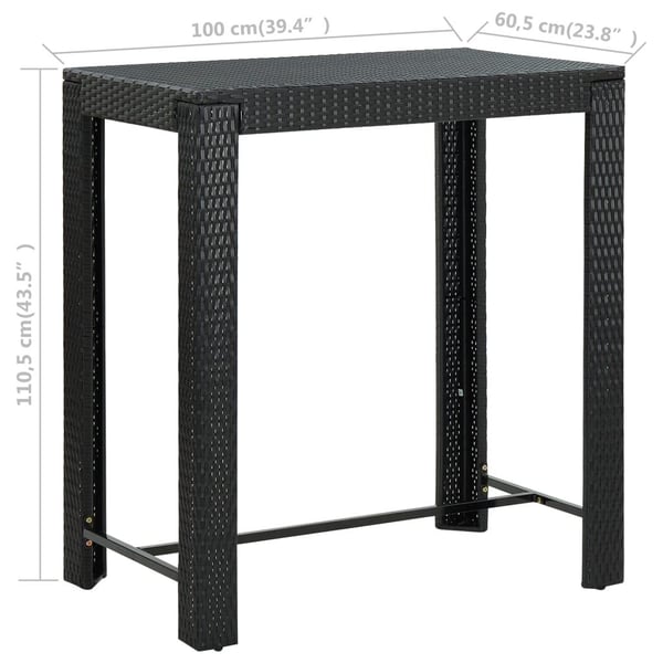 vidaXL barbord til haven 100x60,5x110,5 cm polyrattan sort