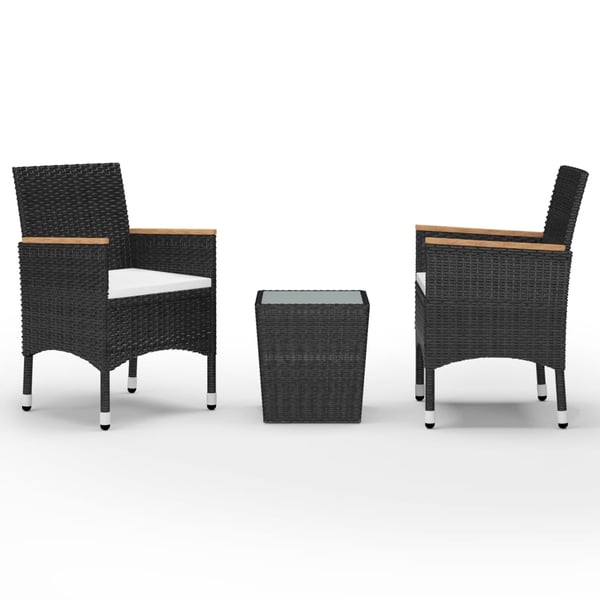 vidaXL bistrosæt 3 dele polyrattan og hærdet glas sort