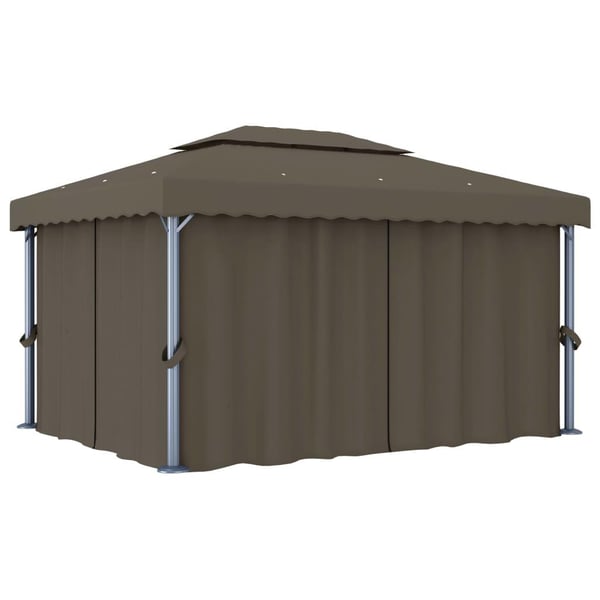 vidaXL Paviljong med gardin 4x3 m gråbrun aluminium