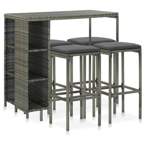 vidaXL havebarsæt 5 dele med hynder polyrattan grå