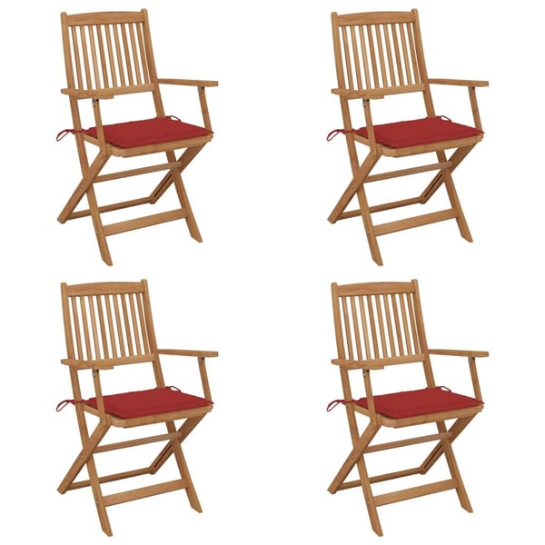 vidaXL foldbare havestole 4 stk. med hynder massivt akacietræ