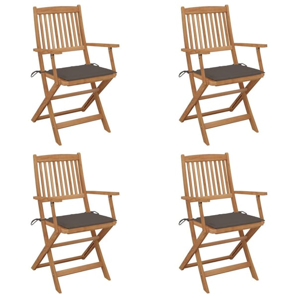 vidaXL foldbare havestole 4 stk. med hynder massivt akacietræ