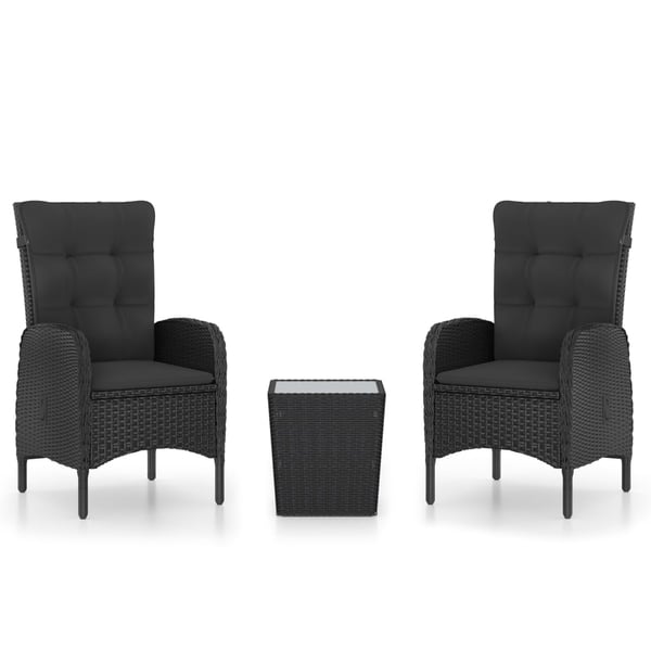vidaXL Caféset för trädgården 3 delar konstrotting och glas svart