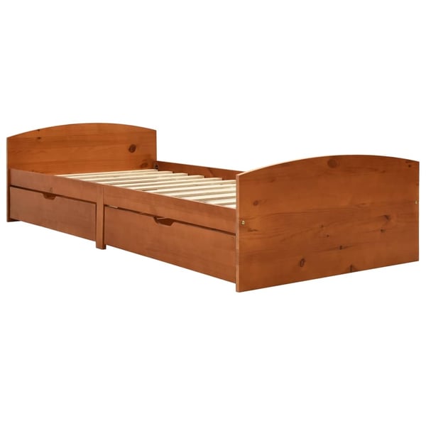 vidaXL sengestel med 2 skuffer 90x200 cm massivt fyrretræ honningbrun change1