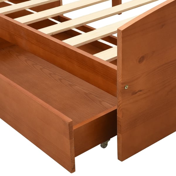 vidaXL sengestel med 2 skuffer 90x200 cm massivt fyrretræ honningbrun change1