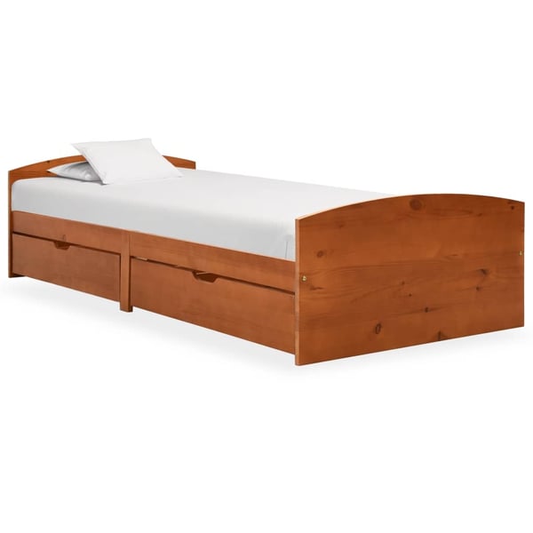 vidaXL sengestel med 2 skuffer 90x200 cm massivt fyrretræ honningbrun change1