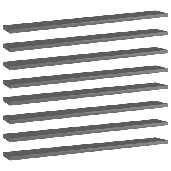 vidaXL Hylleplater 8 stk høyglans grå 80x10x1,5 cm sponplate