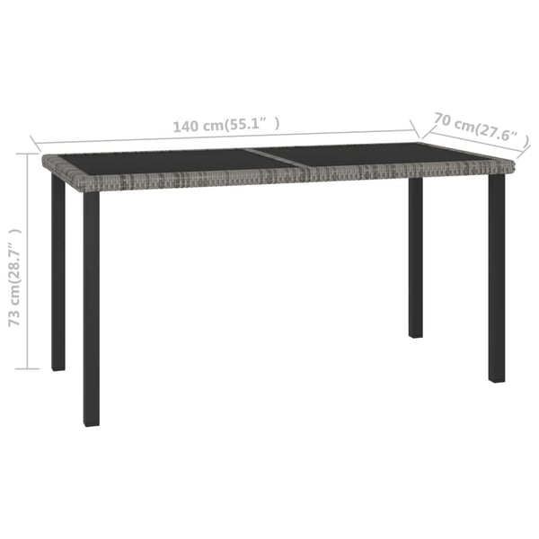 vidaXL Puutarhan ruokapöytä harmaa 140x70x73 cm polyrottinki