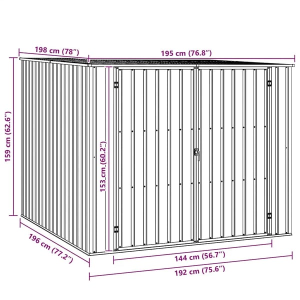 vidaXL haveskur 195x198x159 cm galvaniseret stål grå