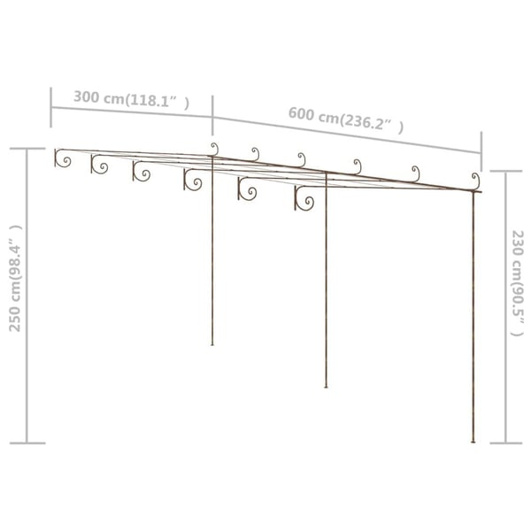 vidaXL Hagepergola antikk brun 6x3x2,5 m jern