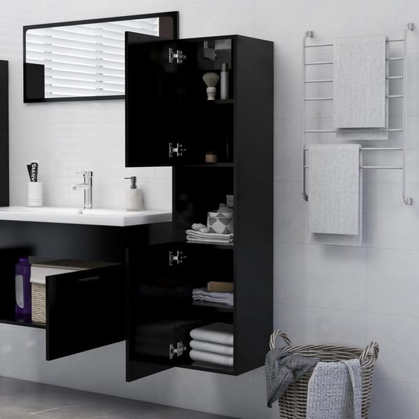 vidaXL badeværelsesskab 30x30x130 cm konstrueret træ sort
