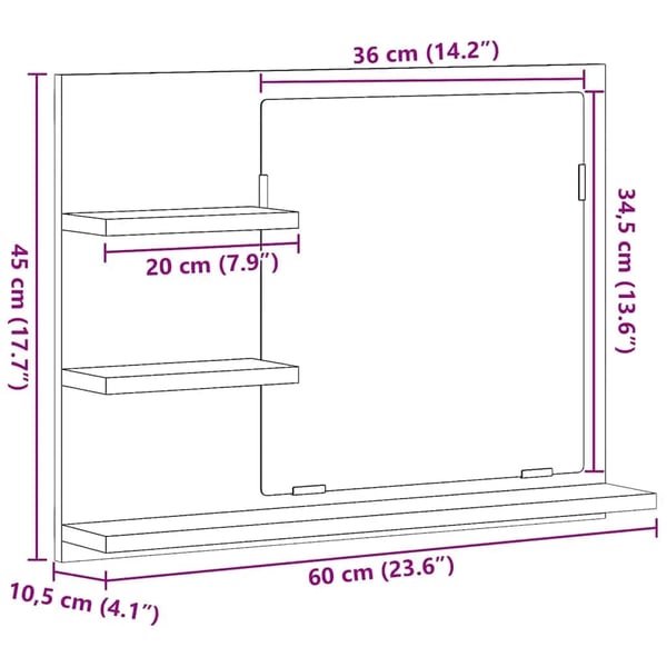 vidaXL badeværelsesspejl 60x10,5x45 cm spånplade sonoma-eg