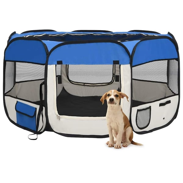 vidaXL Sammenleggbar lekegrind for hunder bæreveske blå 125x125x61 cm