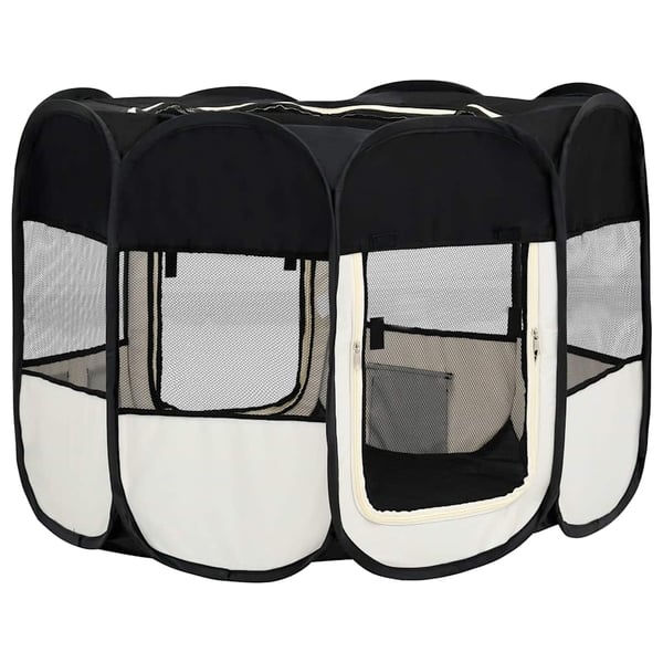vidaXL Sammenleggbar lekegrind for hunder bæreveske svart 90x90x58 cm