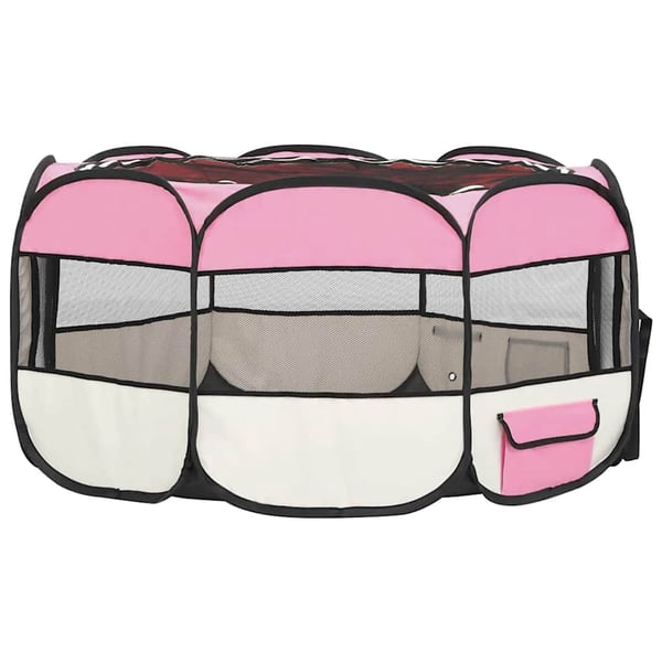 vidaXL Sammenleggbar lekegrind for hunder bæreveske rosa 145x145x61 cm