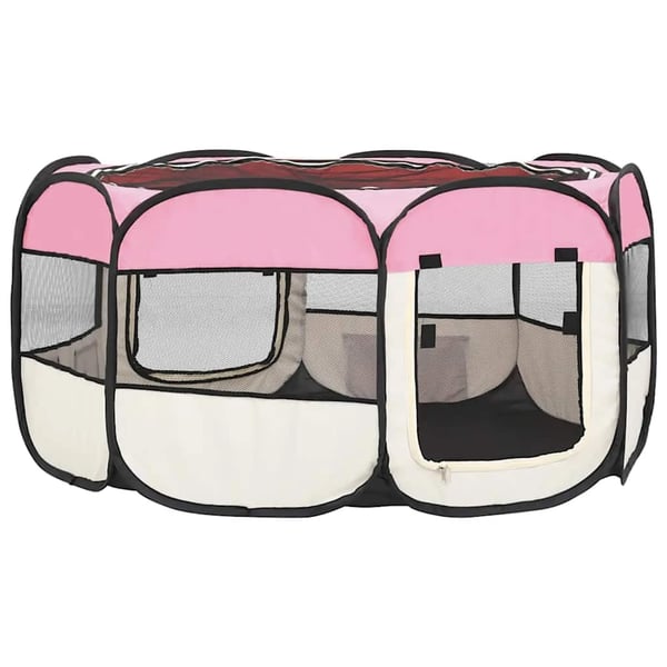 vidaXL Sammenleggbar lekegrind for hunder bæreveske rosa 145x145x61 cm