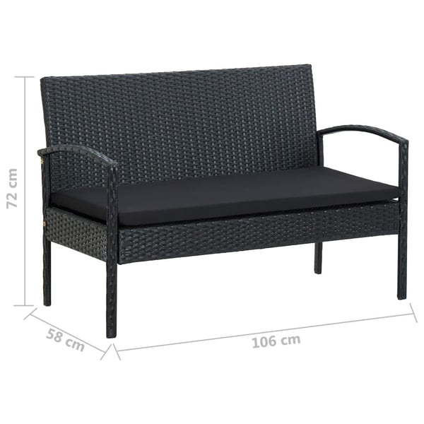 vidaXL loungesæt til haven 4 dele med hynder polyrattan sort