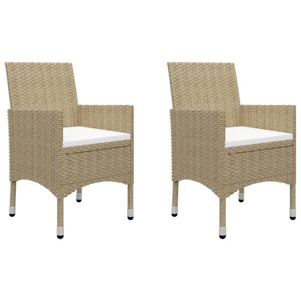 vidaXL bistrosæt til haven 3 dele polyrattan og hærdet glas beige