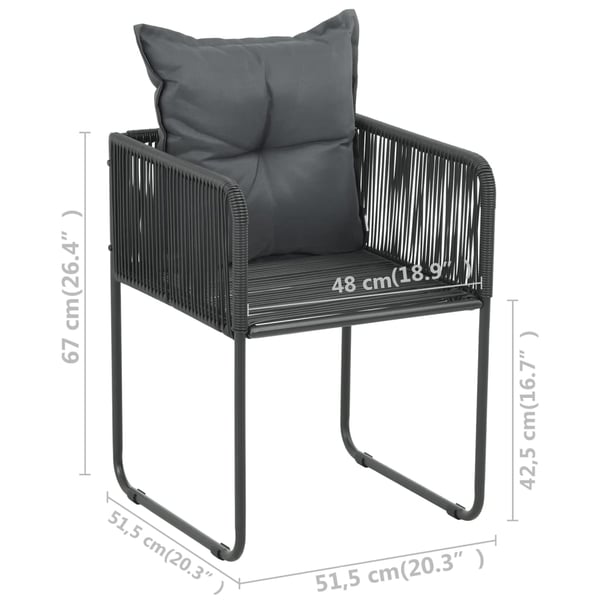vidaXL havestole 6 stk. med puder polyrattan sort