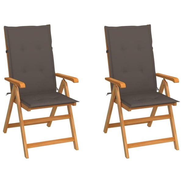 vidaXL havestole 2 stk. med gråbrune hynder massivt teaktræ