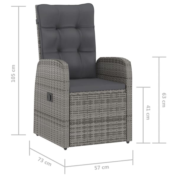 vidaXL udendørs spisebordssæt 9 dele med hynder polyrattan grå
