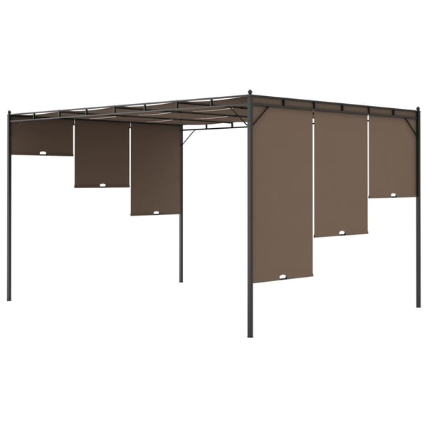 vidaXL Hagepaviljong med sidegardin 4x3x2,25 m gråbrun